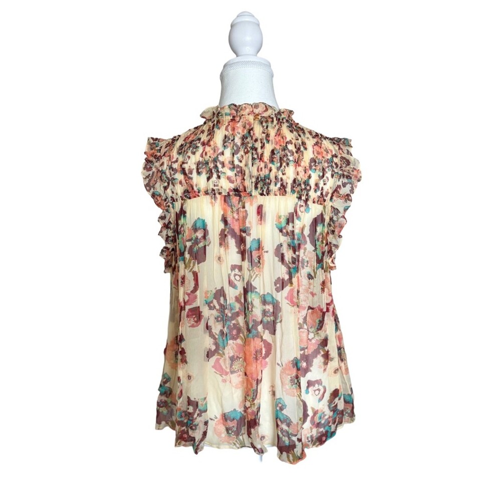 Ulla Johnson Silk Floral Blouse Size 6 Yellow Ruffle Boho Romantic Top - Picture 4 of 6
